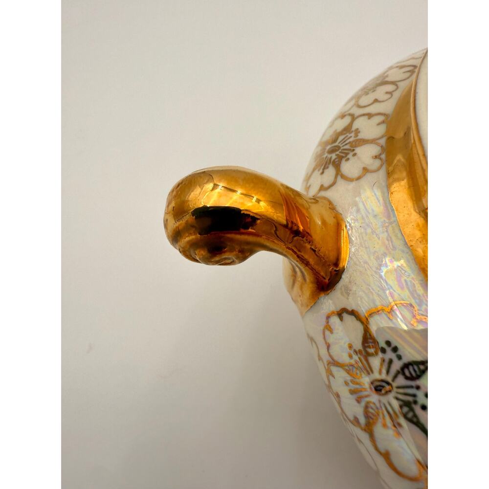 Vintage Geo Bowman Iridescent Porcelain Tea Set Gold Floral 3 Piece - Picture 15 of 16